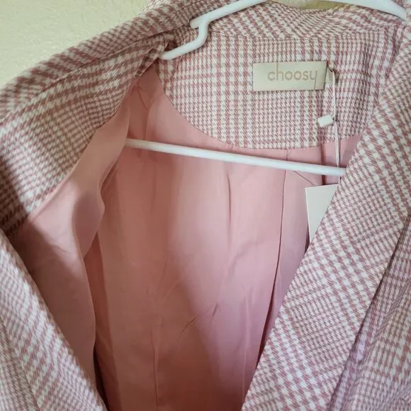 Women’s Choosy Long Sleeve Blazer Dress – Pink & White Checkered – NWT - Picture 5 of 7